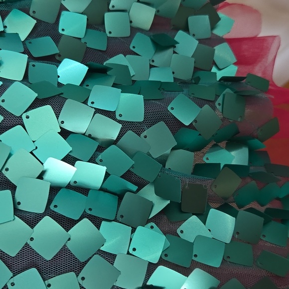 Weissman Turquoise Metallic Sequin w/ Hot Pink Leotard Dance Costume with Belt - Picture 2 of 16